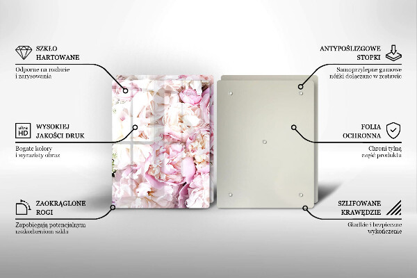 Glass chopping board Peony bouquet