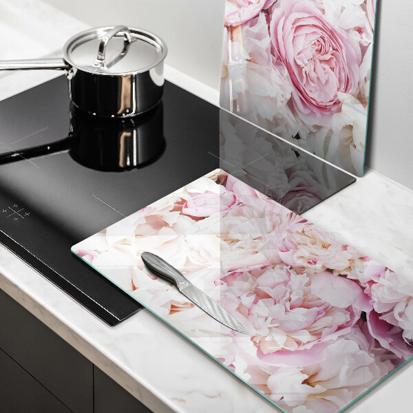 Glass chopping board Peony bouquet