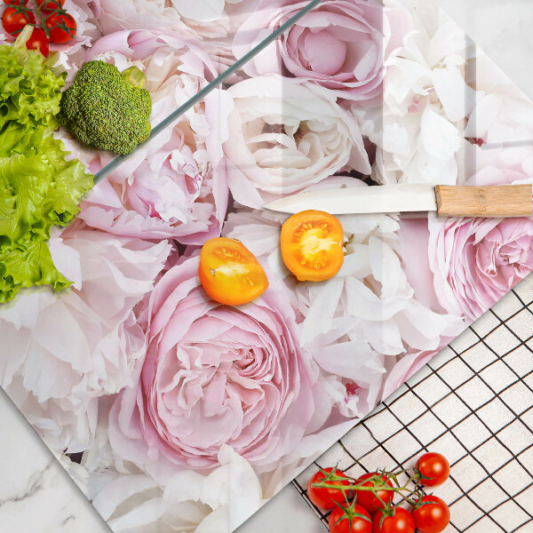 Glass chopping board Peony bouquet
