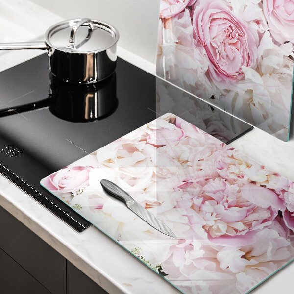 Glass chopping board Peony bouquet