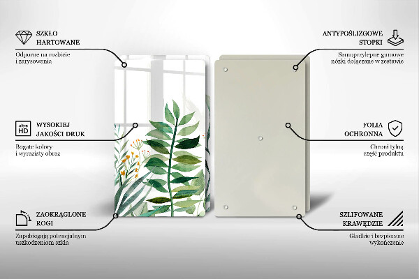 Glass chopping board Plant leaves illustration