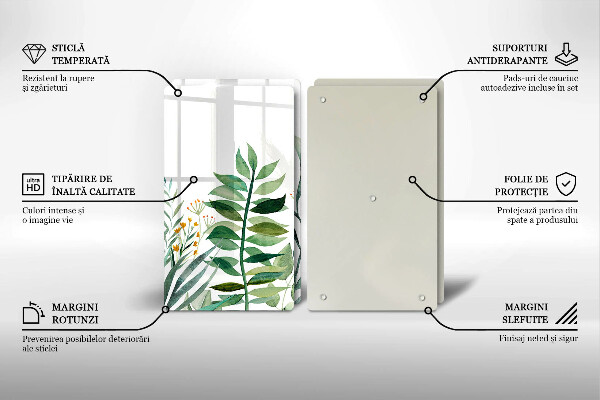 Glass chopping board Plant leaves illustration