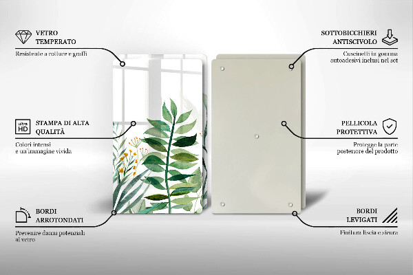 Glass chopping board Plant leaves illustration