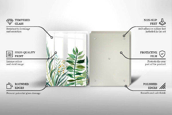 Glass chopping board Plant leaves illustration