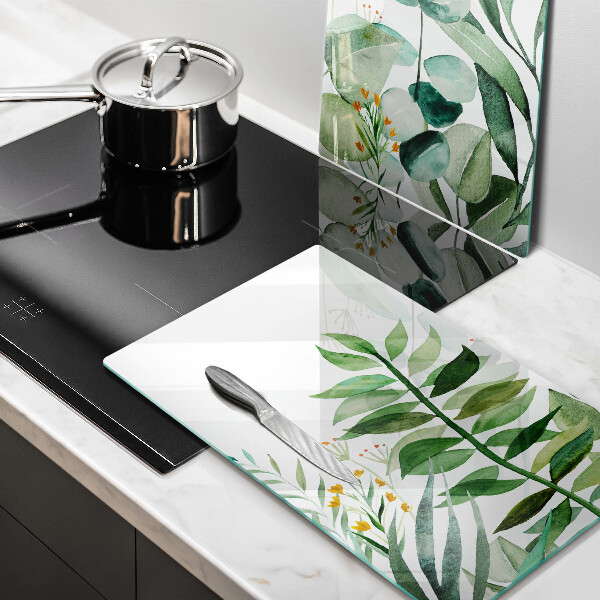 Glass chopping board Plant leaves illustration