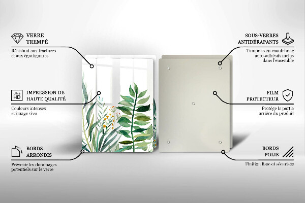 Glass chopping board Plant leaves illustration