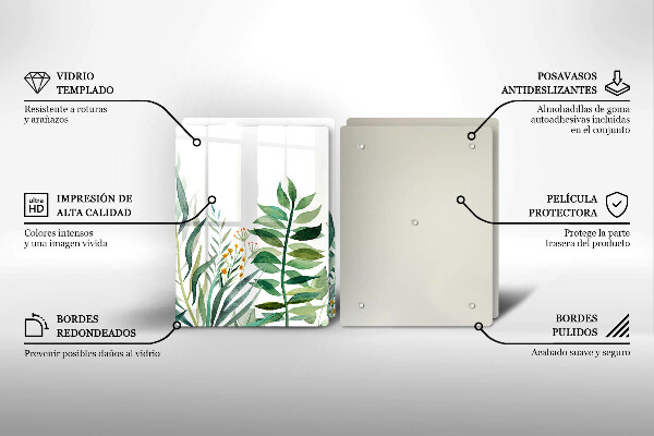 Glass chopping board Plant leaves illustration