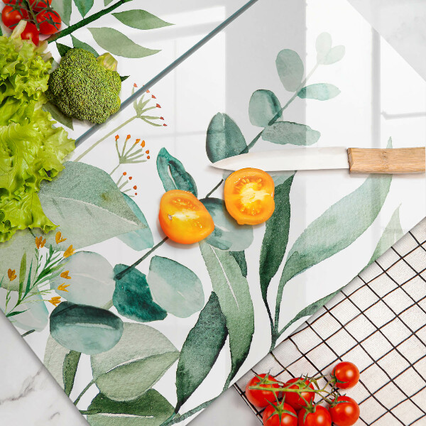 Glass chopping board Plant leaves illustration