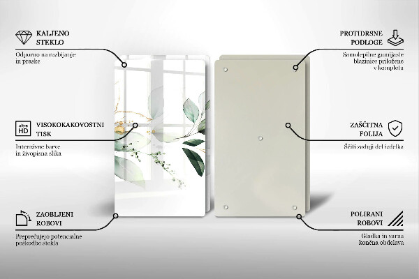 Glass chopping board Watercolor leaves