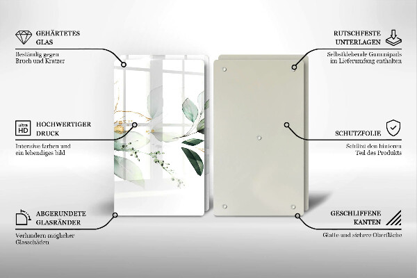 Glass chopping board Watercolor leaves