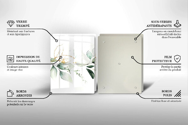 Glass chopping board Watercolor leaves