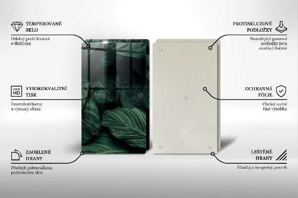 Glass chopping board Dark leaves