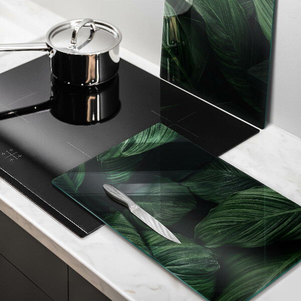 Glass chopping board Dark leaves