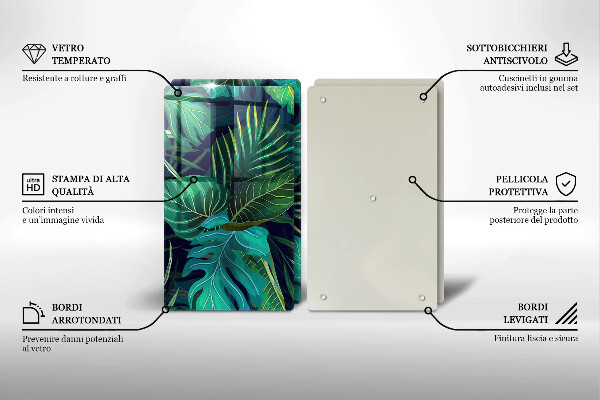Glass chopping board Illustration of the jungle leaves