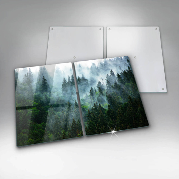 Glass chopping board Forest in the fog