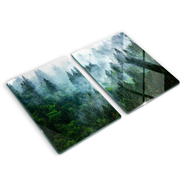 Glass chopping board Forest in the fog