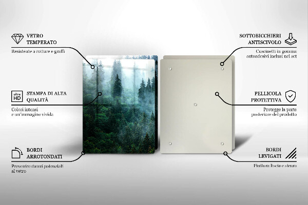 Glass chopping board Forest in the fog