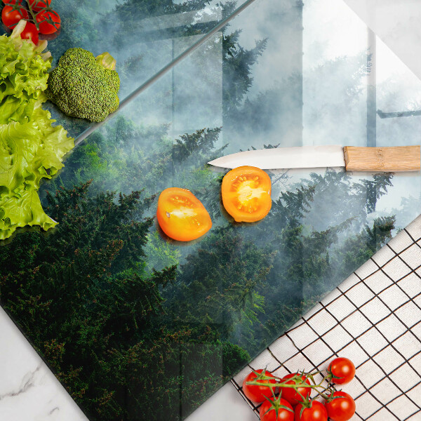 Glass chopping board Forest in the fog