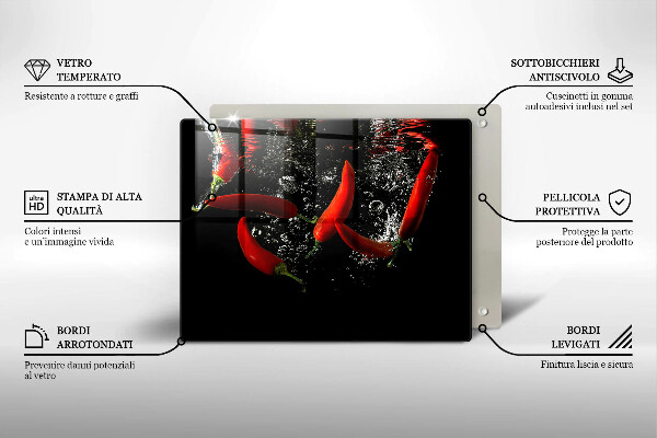 Chopping board Chili peppers in water