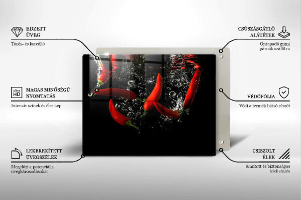 Chopping board Chili peppers in water