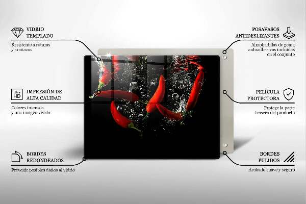 Chopping board Chili peppers in water