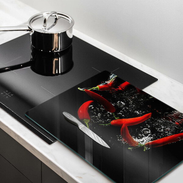Chopping board Chili peppers in water