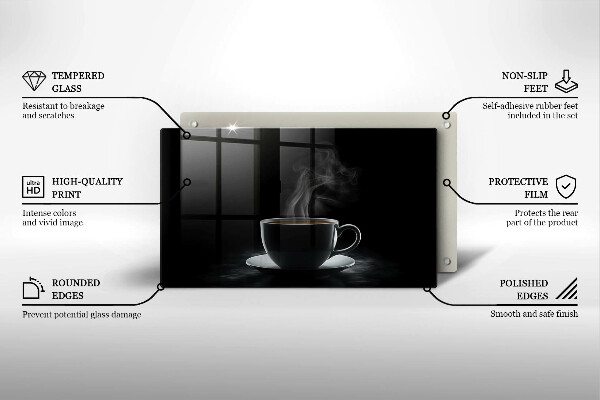 Chopping board Hot cup of coffee