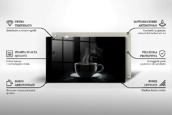 Chopping board Hot cup of coffee