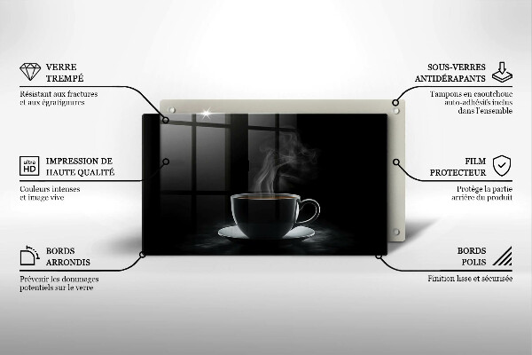 Chopping board Hot cup of coffee