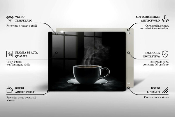 Chopping board Hot cup of coffee