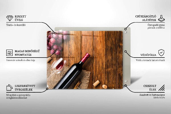 Chopping board A bottle of red wine