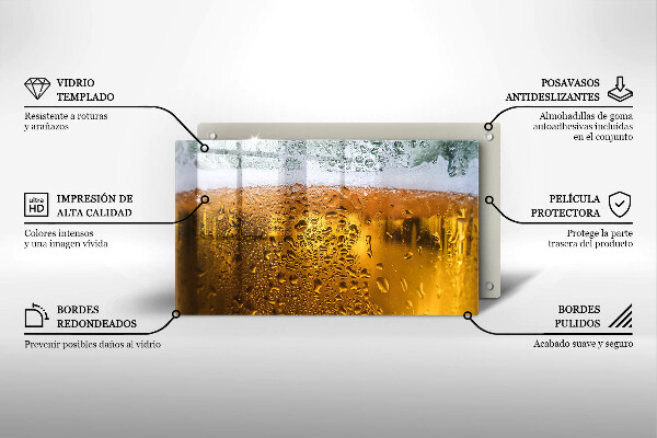Chopping board Wet glass of beer