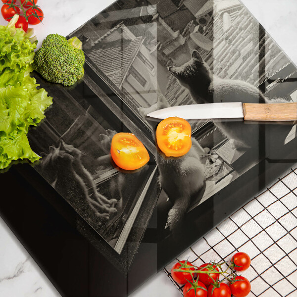 Chopping board Cats city and window