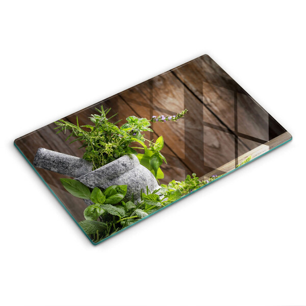 Chopping board Herbs plants and wood