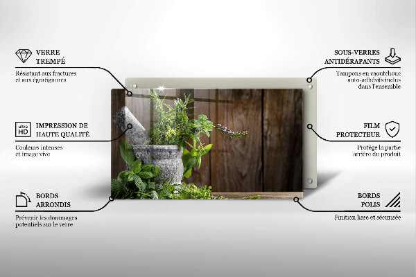 Chopping board Herbs plants and wood