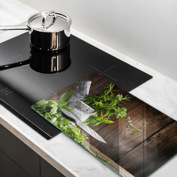 Chopping board Herbs plants and wood