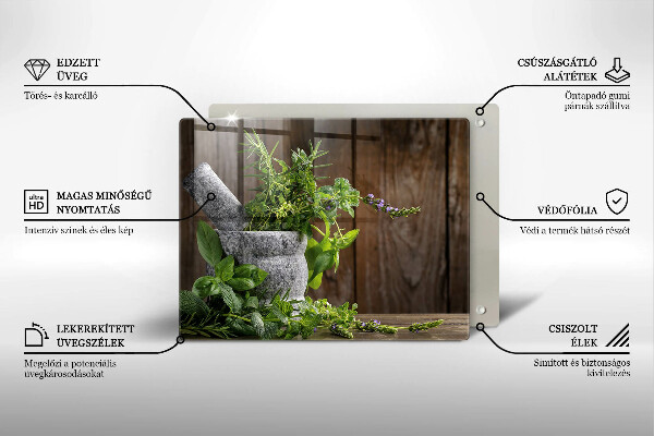 Chopping board Herbs plants and wood