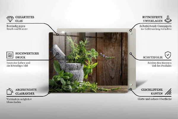 Chopping board Herbs plants and wood