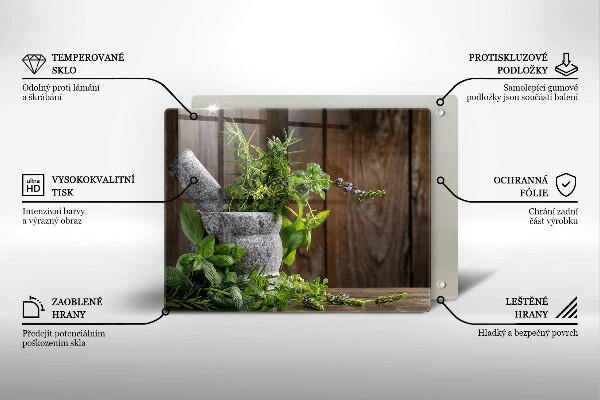 Chopping board Herbs plants and wood