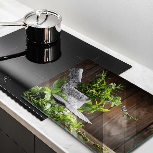 Chopping board Herbs plants and wood