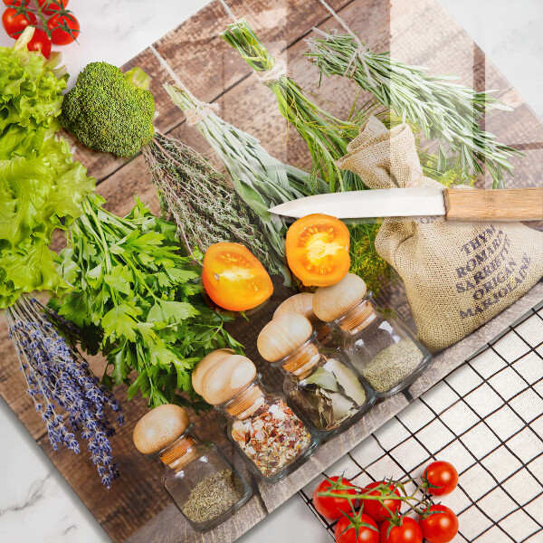 Chopping board Herbs spices and wood