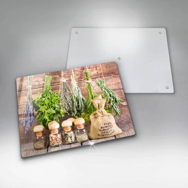 Chopping board Herbs spices and wood