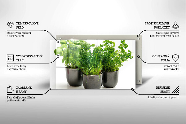 Chopping board Potflowers with herbs