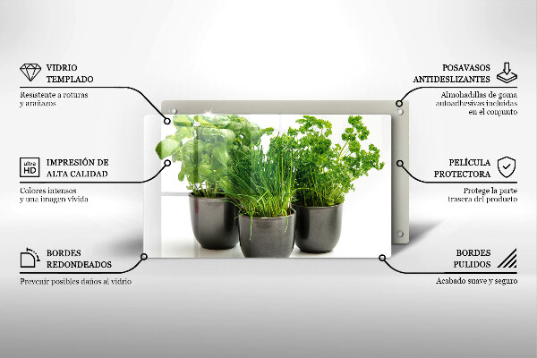 Chopping board Potflowers with herbs