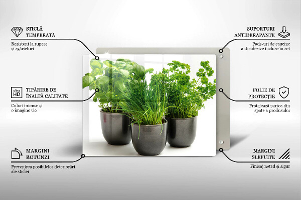 Chopping board Potflowers with herbs