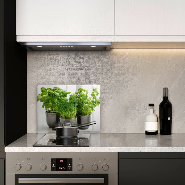 Chopping board Potflowers with herbs