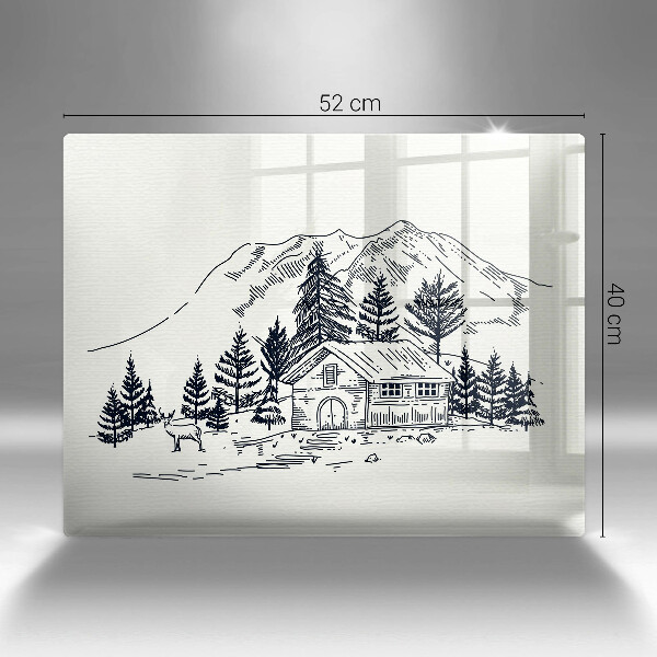 Chopping board Drawing a house in the mountains