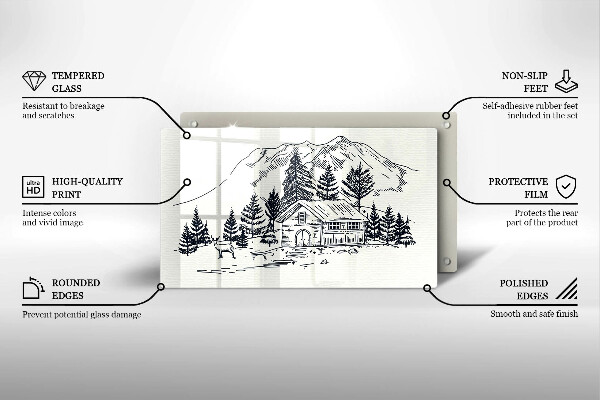 Chopping board Drawing a house in the mountains