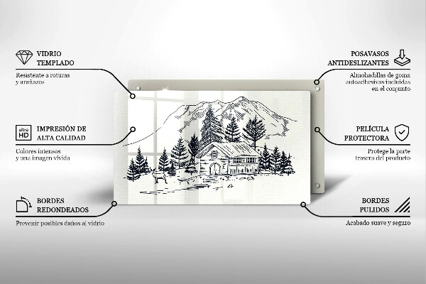 Chopping board Drawing a house in the mountains