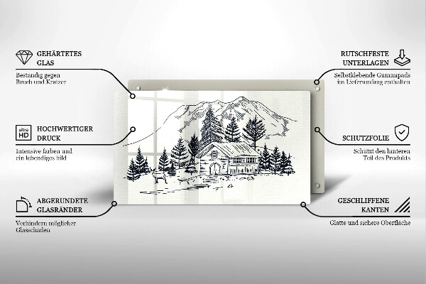 Chopping board Drawing a house in the mountains